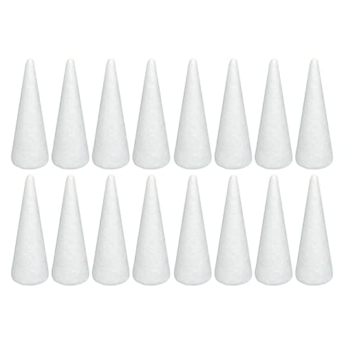 Crafjie 16 Pack Craft Foam Tree Cones for DIY Arts and Crafts (2.76 x 7.2in), White Styrofoam Cones, Polystyrene Foam Cones, for DIY Christmas Gnomes, Christmas Tree, Holiday Decor