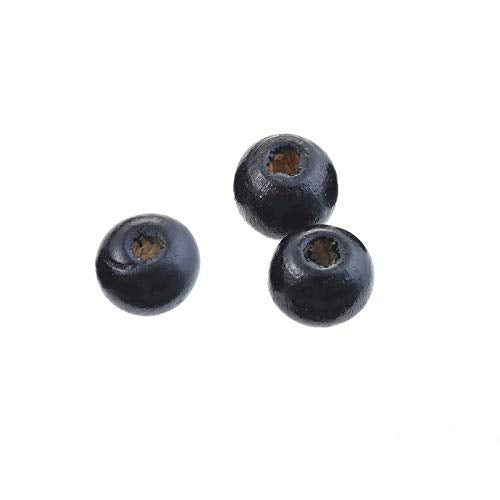 Souarts 6/8mm Pack of 500pcs Coffee Light Coffee Stripe Ball Shape Wood Wooden Loose Beads (Black 8mm)