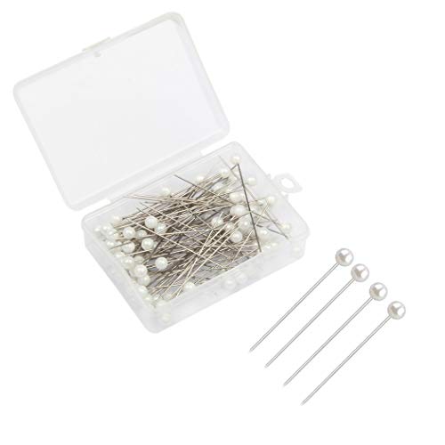 FeiHong 100 Pieces Corsage Pins Round Faux Pearl Head Pins Wedding Bouquet Pins Floral Bouquet Pins White Straight Pins for Sewing Craft Wedding Decorations