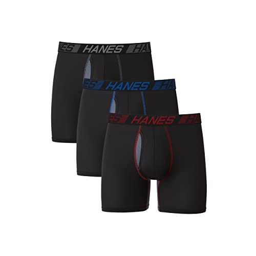 Hanes Total Support Pouch Men's Boxer Briefs Pack, X-Temp Cooling, Anti-Chafing, Moisture-Wicking Underwear, Trunks Available, Regular Leg-Black, 3X-Large
