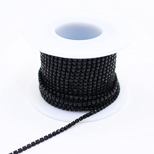 PEARLY JUN 10 Yards/roll Black Jet Colors Crystal Strass Rhinestone Trim Cup Chain SS6 2mm Colors Plated Cup sew on Clothing Decoration ML144