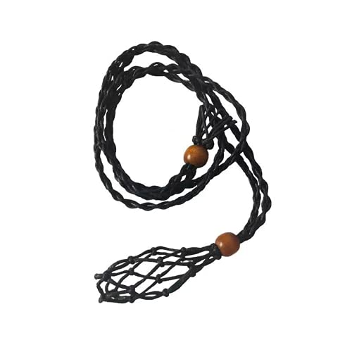 Extra Super Large Black Necklace Cord Crystal Holders Handmade Quartz Cage, DIY Bracelet Jewelry Making Upgrated Adjustable Tibetan Wooded Beads (Medium)