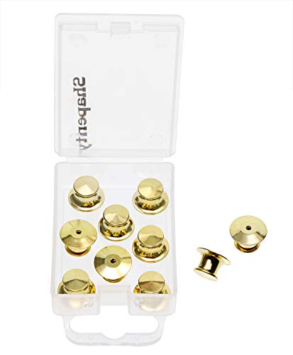 Shapenty Gold Pins Keepers Back Metal Lock Clamps Backer Locking Clasp for Display Books, Lanyards, Bags, Badge, Collectibles, Hats - No Tools Required, 10PCS