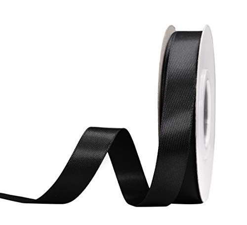 YAMA Double Face Satin Ribbon - 5/8" 25 Yards for Gift Package Wrapping,Floral Design,Hair Bow Clip Making,Crafting,Sewing,Wedding Decor,Black