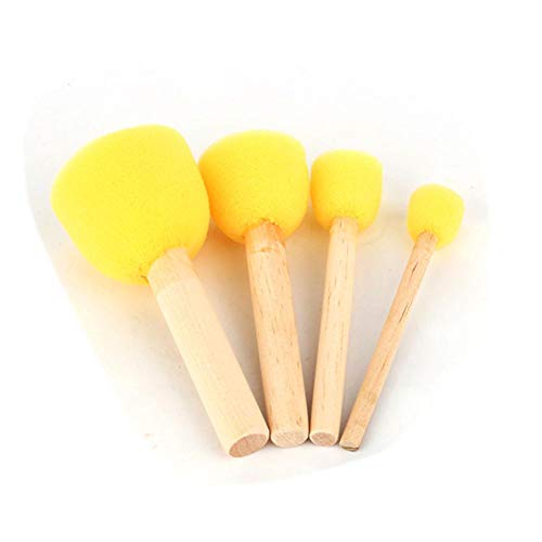 4Pcs Round Stencil Sponge Wooden Handle Foam Sponge Paint Brush Furniture Art Crafts Painting Tool Supplies