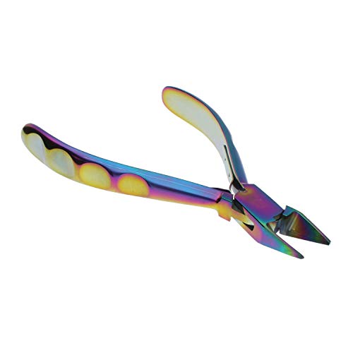 The Beadsmith Chroma Series Flush Cutter, 5.5 inches (140mm) with hardened stainless-steel head, rainbow titanium coating, contoured comfort grip handle and double-leaf spring, tool for jewelry making