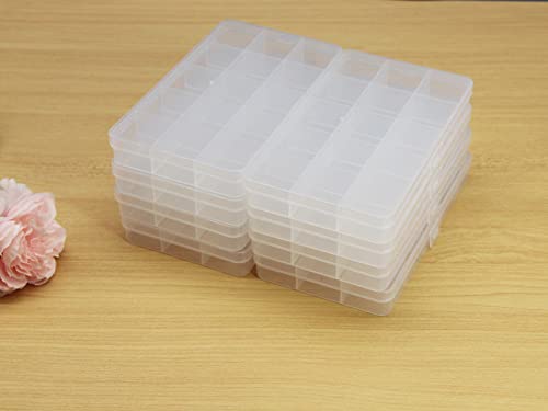 JESEP YONG 8 packs Plastic Organizer Box 15 Grids Clear Storage Container Jewelry Case with Fixed Dividers for Beads Art DIY Crafts Jewelry Fishing Tackles (8pcs 15 Grids Box)