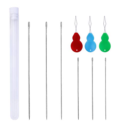 6 PCS Beading Needles - 6 Size Beading Embroidery Needles with Needle Threaders, 5.9inch to 9inch Hand Sewing Needles for Big Eye Beads Bracelets Jewelry Making