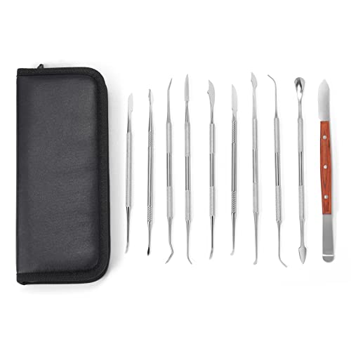 10 PCS Wax Carving Tools Dental Waxing Instruments with Case, Stainless Steel Wax Carvers Set - Metal Clay Sculpting Pottery Sculpture Tools - Double Ended DIY Waxing Modeling Kits