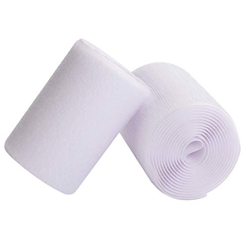 Sew on Hook and Loop Style 4 Inch Non-Adhesive Back Nylon Strips Fabric Fastener Non-Adhesive Interlocking Tape White,3 Yard