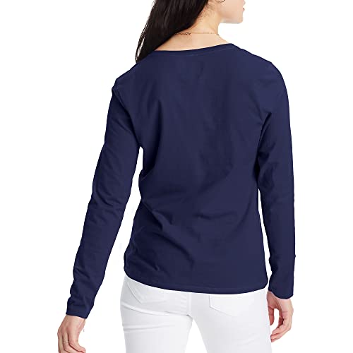 Hanes womens V-neck Long Sleeve Tee Shirt, Hanes Navy, XX-Large US
