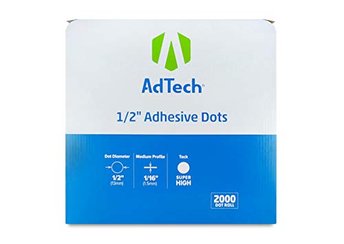 AdTech Double Sided Adhesive Dots - Pressure Sensitive, Double-Sided Tape Alternative - 1/2" Super High Tack, 2000 Dot Roll