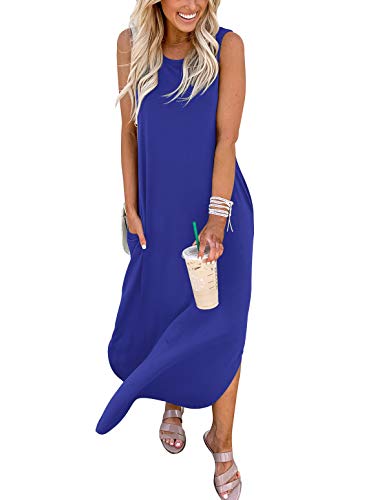 ANRABESS Women's Summer Casual Solid Sleeveless Loose Beach Maxi Dress-with Pockets A19baolan-S