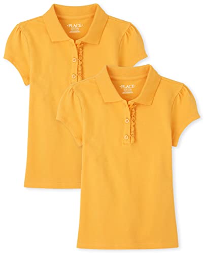 The Children's Place Girls Short Sleeve Ruffle Pique Polo,Yellow Pencil 2 Pack,XL (14)