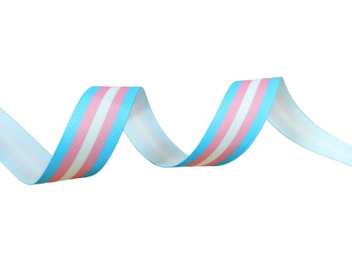 Single Face LGBTQ Stripes Transgender Pride Flag Printed 7/8 Inch White Grosgrain Ribbon Gay Pride Cheer 10 Yards