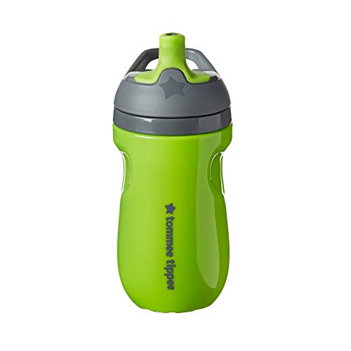 Tommee Tippee Insulated Sportee Water Bottle for Toddlers, Spill-Proof, Playful and Colorful Designs, Easy to Hold Handle, 9oz, 12m+, Pack of 2, Green and Teal