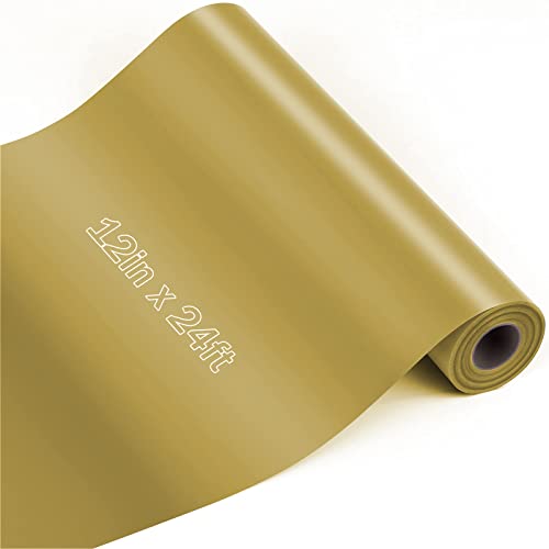 Flasoo Gold Heat Transfer Vinyl Roll - 12" x 24ft Gold HTV Vinyl Roll for Shirts, Iron on Vinyl for Cricut & Cameo, Heat Press Machines - Easy to Cut & Weed