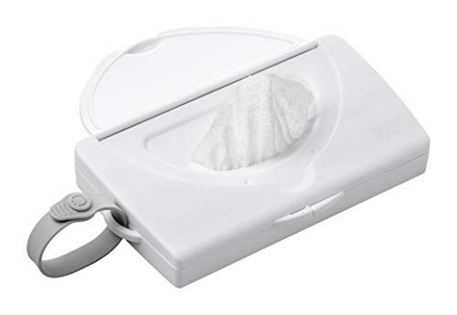 Ubbi On-the-Go Baby Wipes Dispenser, Portable Wipes Contianer for Travel, Diaper Bag Accessory Must Have for Newborns, Reusable Wipes Holder, White