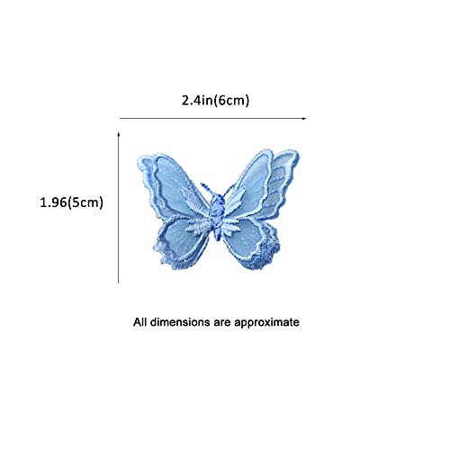 Jhesicx 10pcs Butterfly Lace Trim, 3D Double Layers Organza Patches Butterfly Lace Fabric Sewing Embroidery, DIY for Party, Wedding, Bridal, Women, Dress Decoration(Blue Butterfly)