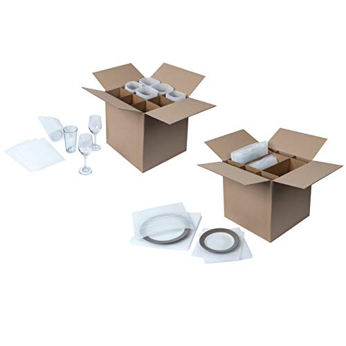 Duck Brand Dish & Glass Kits Corrugated Dividers & Foam Pouches [Outer Box Not Included]: glass kit (Brown and White)