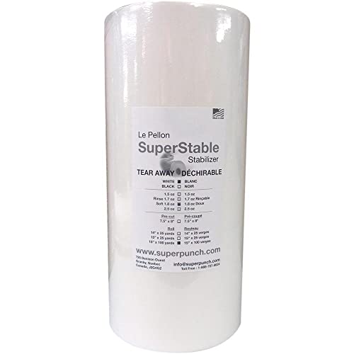Soft Tear Away Stabilizer White 1.8 oz 15 inch x 100 Yard Roll. SuperStable Machine Embroidery Stabilizer Backing
