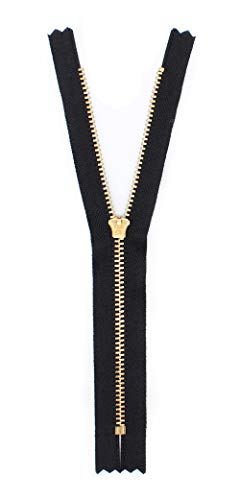 7" YKK Pants/Jeans Brass Zipper #4.5 - Black (3 Zippers)- Made in USA