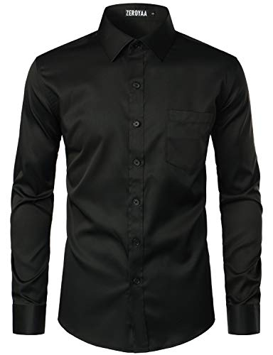 ZEROYAA Men's Urban Stylish Casual Business Slim Fit Long Sleeve Button Up Dress Shirt with Pocket ZLCL29 Black X-Large