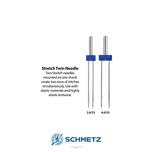 SCHMETZ Stretch Twin Sewing Machine Needle Combo Pack (2 Needles Total and 1 SCHMETZ ABC Pocket Guide)