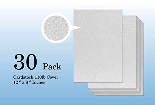 Silver Glitter Cardstock - 30-Pack Glitter Paper for DIY Craft Projects, Birthday Party Decorations, Scrapbook, Double-Sided, 110 lb Cover Stock, 8 x 12 inches