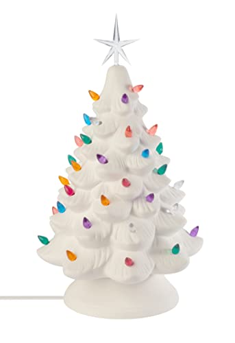 Ready to Paint Ceramic Bisque, Large Christmas Tree & Base - Light Up! - Electrical Cord, Bulb, Multi-Colored Twists, & Star Included