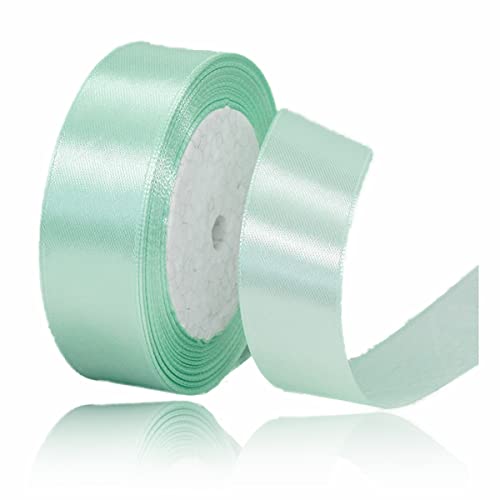 Sage Green Satin Ribbon 1 Inches x 25 Yards, Solid Fabric Ribbon for Gift Wrapping, Bows Making, Wreaths, Bridal Bouquet, Floral, Sewing Crafts, Wedding, Baby Shower and Handmade Trims