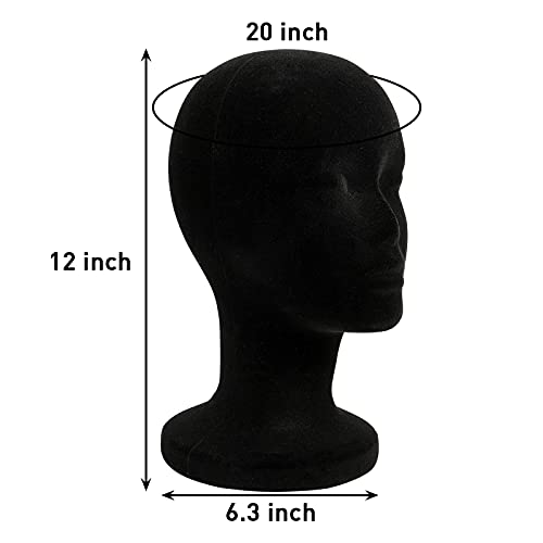 Foraineam 2 Pack Black Styrofoam Mannequin Head, 12 Inch Female Manikin Foam Heads, Wig Holder Hats Glasses Hairpieces Display Stand