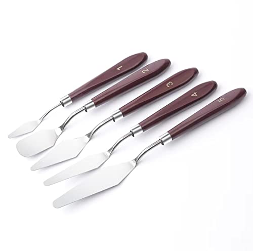 5 PCS Painting Knives Stainless Steel Spatula Palette Knife Oil Painting Accessories Color Mixing Set for Oil, Canvas, Acrylic Painting