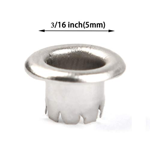 QLOUNI 500 Pack 3/16" Silvery Metal Grommets Eyelets, 5mm Hole Self Backing Eyelets for Bead Cores, Clothes, Leather, Canvas
