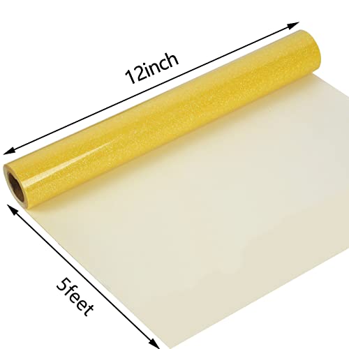 guangyintong Glow Glitter HTV Heat Transfer Vinyl Rolls 12" x 5ft - Iron on Vinyl Easy to Cut &Weed, Glossy Surface (J21-Glow Glitter Gold)