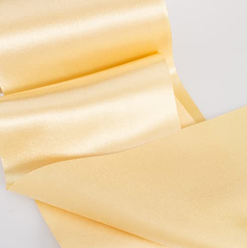 ATRBB 4 Inches Wide Champagne Gold Satin Ribbon, 27 Yards Soft, No Wrinkles and Consecutive Solid Fabric Ribbon for Cutting Ceremony, Christmas, Wedding, Birthday Decor and Chair Sashes