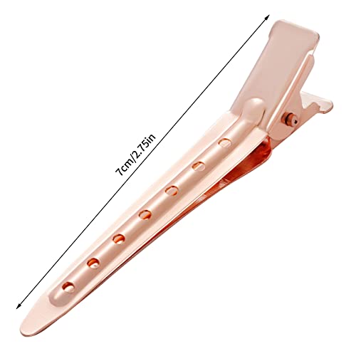 24 Packs Duck Bill Clips, Bantoye 2.75 Inches Rustproof Metal Alligator Curl Clips with Holes for Hair Styling, Hair Coloring, Rose Gold