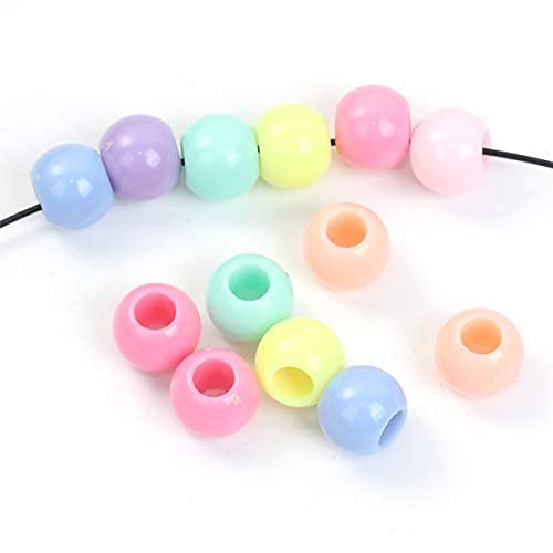 400 Pastel Acrylic Beads Round Assorted Pastel Colors 9 x 11mm Diameter with 5.9mm Large Hole
