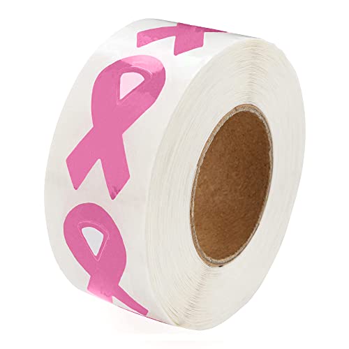 Small Pink Ribbon Stickers - Pink Ribbon Stickers for Breast Cancer Awareness - Perfect for Event Decoration, Giveaways and Fundraising -( 1 Roll -250 Stickers)