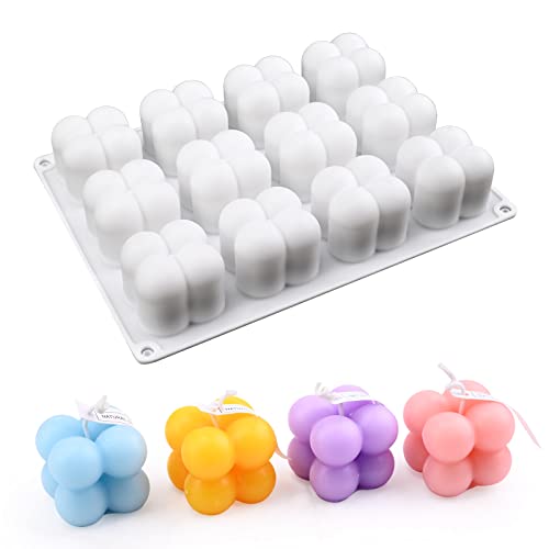3D Bubble Candle Molds - 12 Cavity Bubble Cube Silicone Mold for Candles Soap Making, Bubble Cake Mold for Baking Mousse Cake Dessert Jelly Ice Cream
