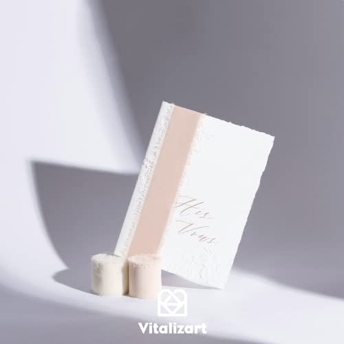 Vitalizart 3 Rolls Handmade Fringe Chiffon Silk Ribbon Gauze 1.5" x 7Yd Nude & White Ribbons Set for Wedding Invitations Bridal Bouquets Gift Wrapping Holiday Decor