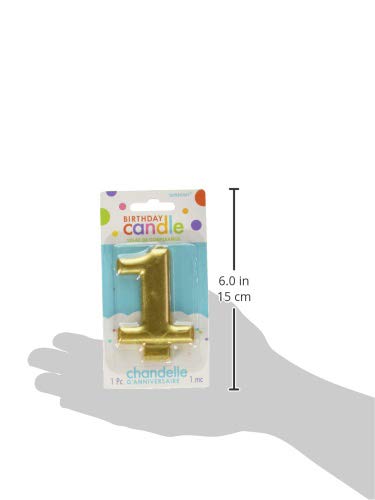 amscan Birthday Celebration, Numeral #1 Metallic Candle, Party Supplies, Gold, 3 1/4" - 170417