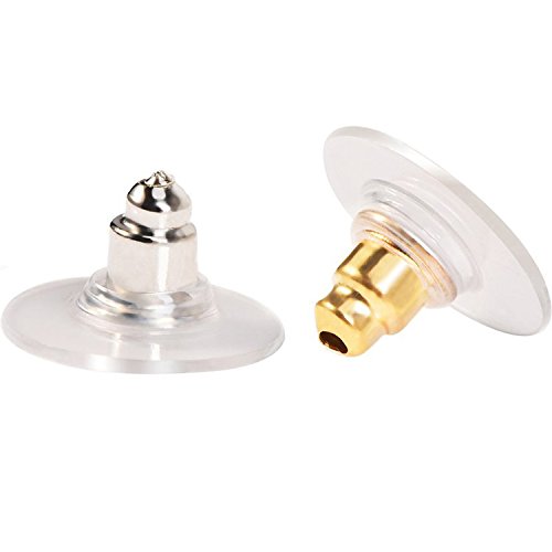 200 Pieces Bullet Clutch Earring Backs for Studs with Pad Rubber Earring Stoppers Pierced Safety Backs (Silver and Gold)
