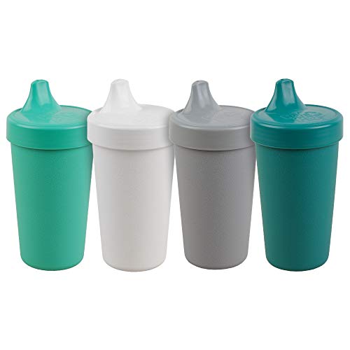 Re Play - 10 oz. No-Spill Sippy Cups for Baby, Toddler, & Child - Made in USA from Recycled Milk Jugs - BPA-Free, Dishwasher Safe - Modern Mint - Aqua, White, Grey, Teal - 4 Pack