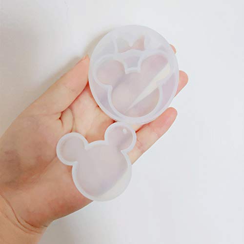 2 PCS Cute Mouse Head Bow Silicone Mold, Key Chain Silicone Mold DIY Topper Decoration, Perforated Resin Clay Mold Crafts Tools Moulds for Silicone Keyring Mold