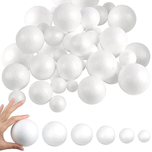 LOKIPA 30 Pieces Polystyrene Balls, 6 Sizes White Foam Balls 3-8cm Styrofoam Balls for School Project, Art, DIY Craft and Party Decoration