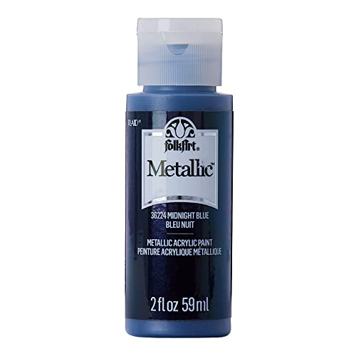 FolkArt Metallic Acrylic Craft Paint, Midnight Blue 2 fl oz Premium Metallic Finish Paint, Perfect For Easy To Apply DIY Arts And Crafts, 36224