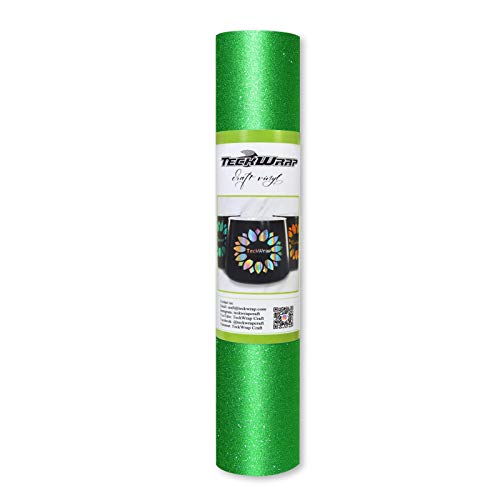 TECKWRAP Shimmer Vinyl Glitter Adhesive Craft Vinyl,1ftx5ft,Apple Green