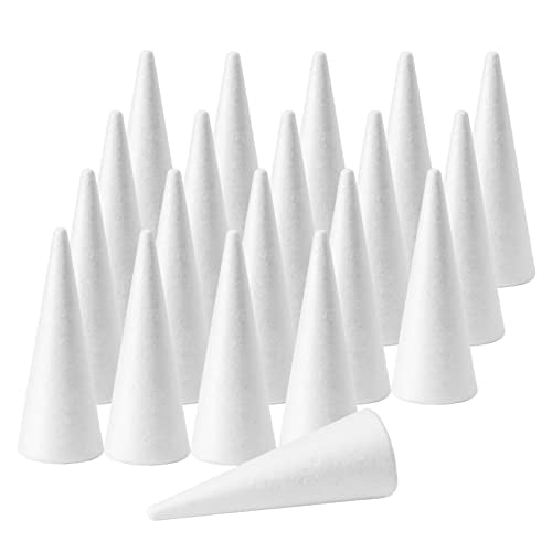 20PCS Craft Foam Cones, Polystyrene Cone Shaped Foam, Foam Tree Cones (2.2X4.2in), for Arts and Crafts, Christmas, School, Wedding, Birthday, DIY Home Craft Project. White