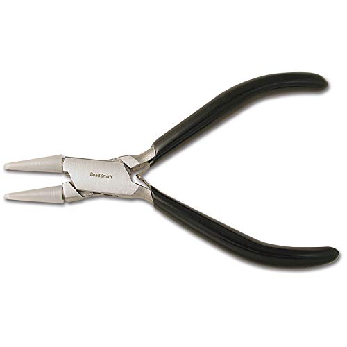 The Beadsmith Double Round Nose Nylon Jaw Pliers, 5 inches (127mm), Black PVC Comfort Grip Handle, with Double Leaf Spring, Protects Wire When Bending and looping